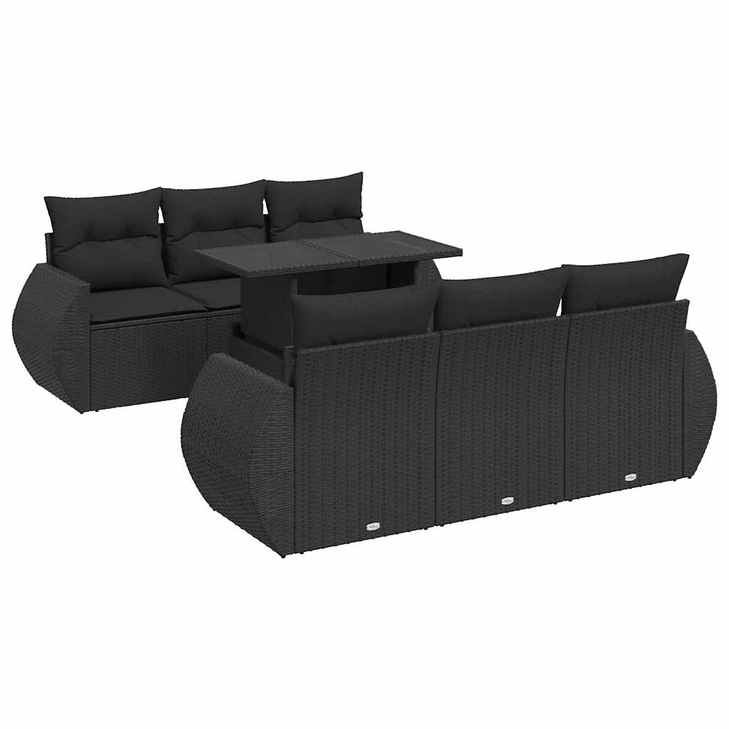 7-delige Loungeset met kussens poly rattan zwart is nu te koop bij PeponiXL, paradijselijk wonen!