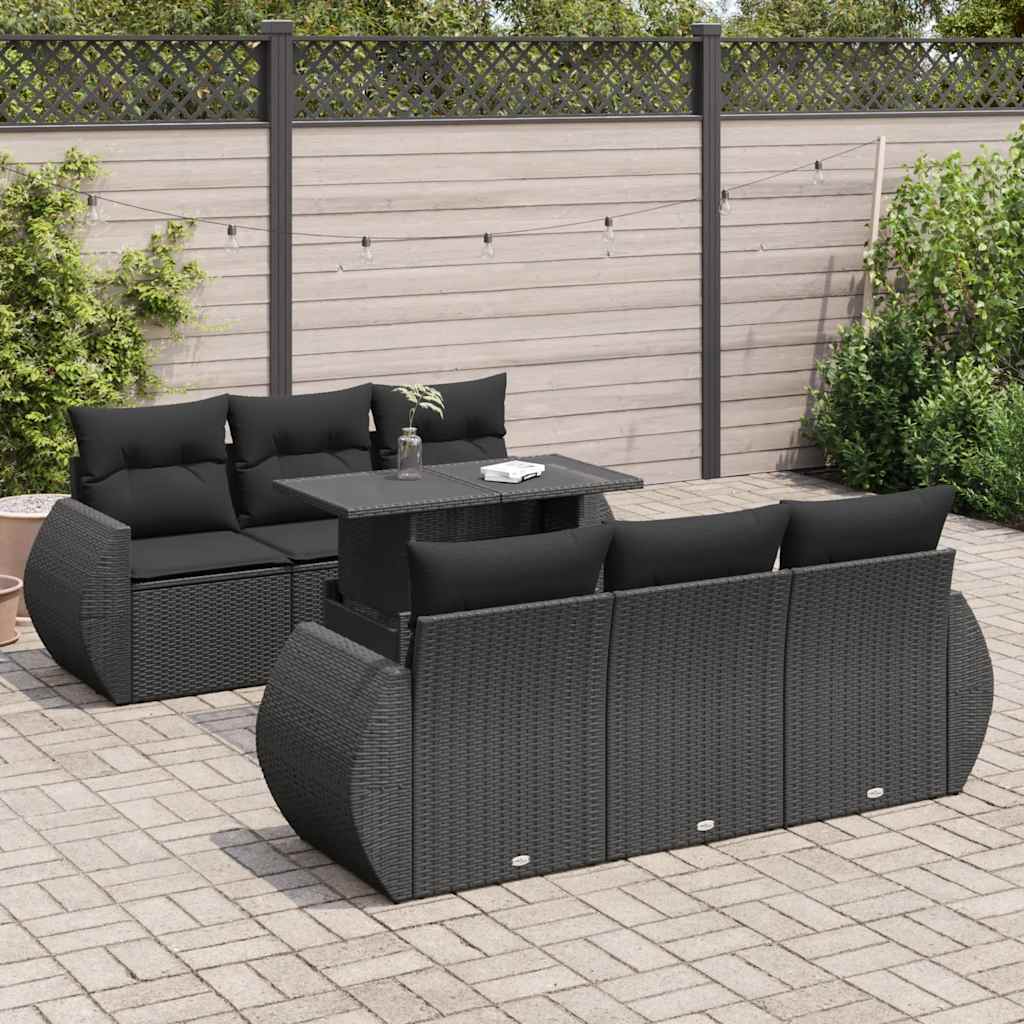 7-delige Loungeset met kussens poly rattan zwart is nu te koop bij PeponiXL, paradijselijk wonen!