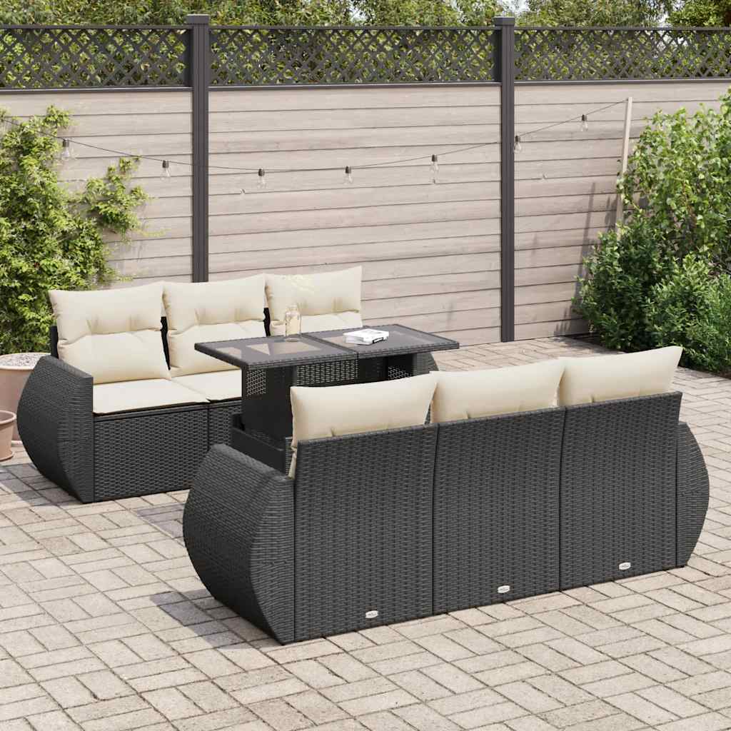 7-delige Loungeset met kussens poly rattan zwart is nu te koop bij PeponiXL, paradijselijk wonen!