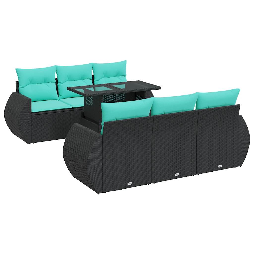 7-delige Loungeset met kussens poly rattan acacia zwart is nu te koop bij PeponiXL, paradijselijk wonen!