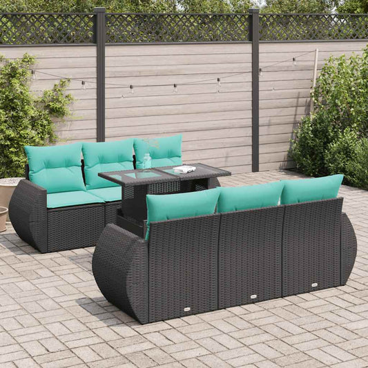 7-delige Loungeset met kussens poly rattan acacia zwart is nu te koop bij PeponiXL, paradijselijk wonen!