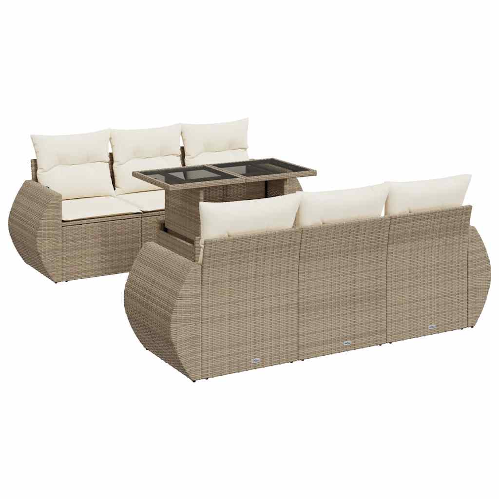 7-delige Loungeset met kussens poly rattan beige is nu te koop bij PeponiXL, paradijselijk wonen!
