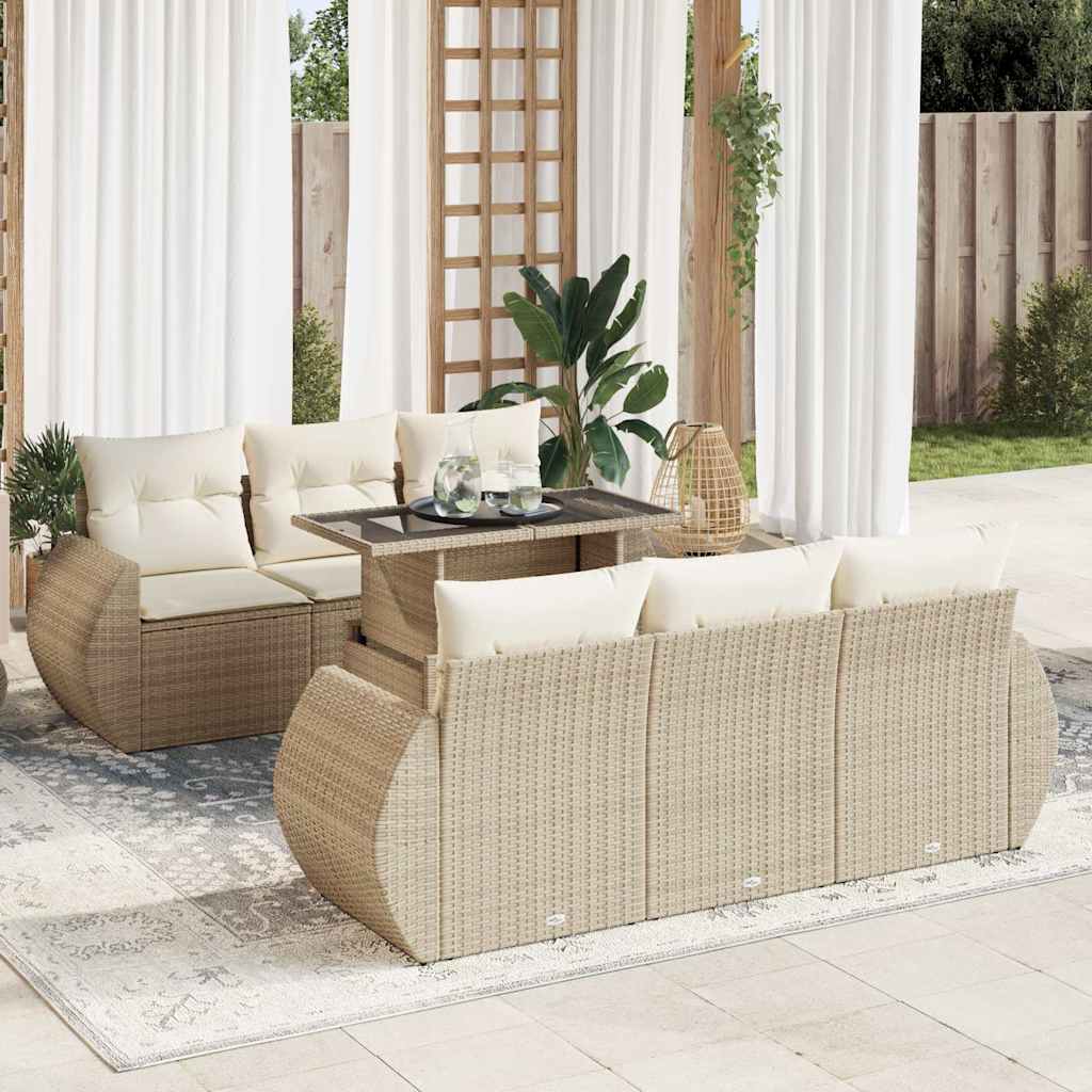 7-delige Loungeset met kussens poly rattan beige is nu te koop bij PeponiXL, paradijselijk wonen!