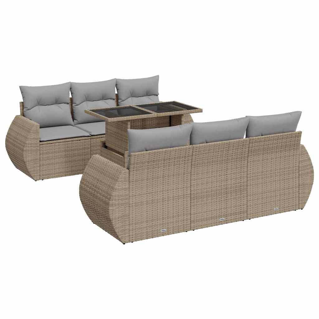 7-delige Loungeset met kussens poly rattan beige is nu te koop bij PeponiXL, paradijselijk wonen!