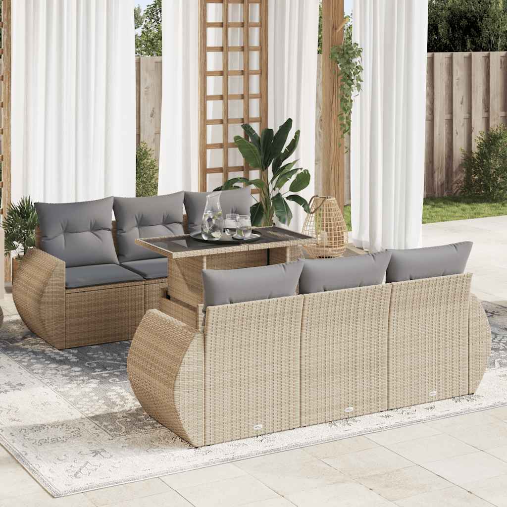 7-delige Loungeset met kussens poly rattan beige is nu te koop bij PeponiXL, paradijselijk wonen!