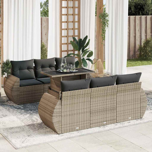7-delige Loungeset met kussens poly rattan grijs is nu te koop bij PeponiXL, paradijselijk wonen!