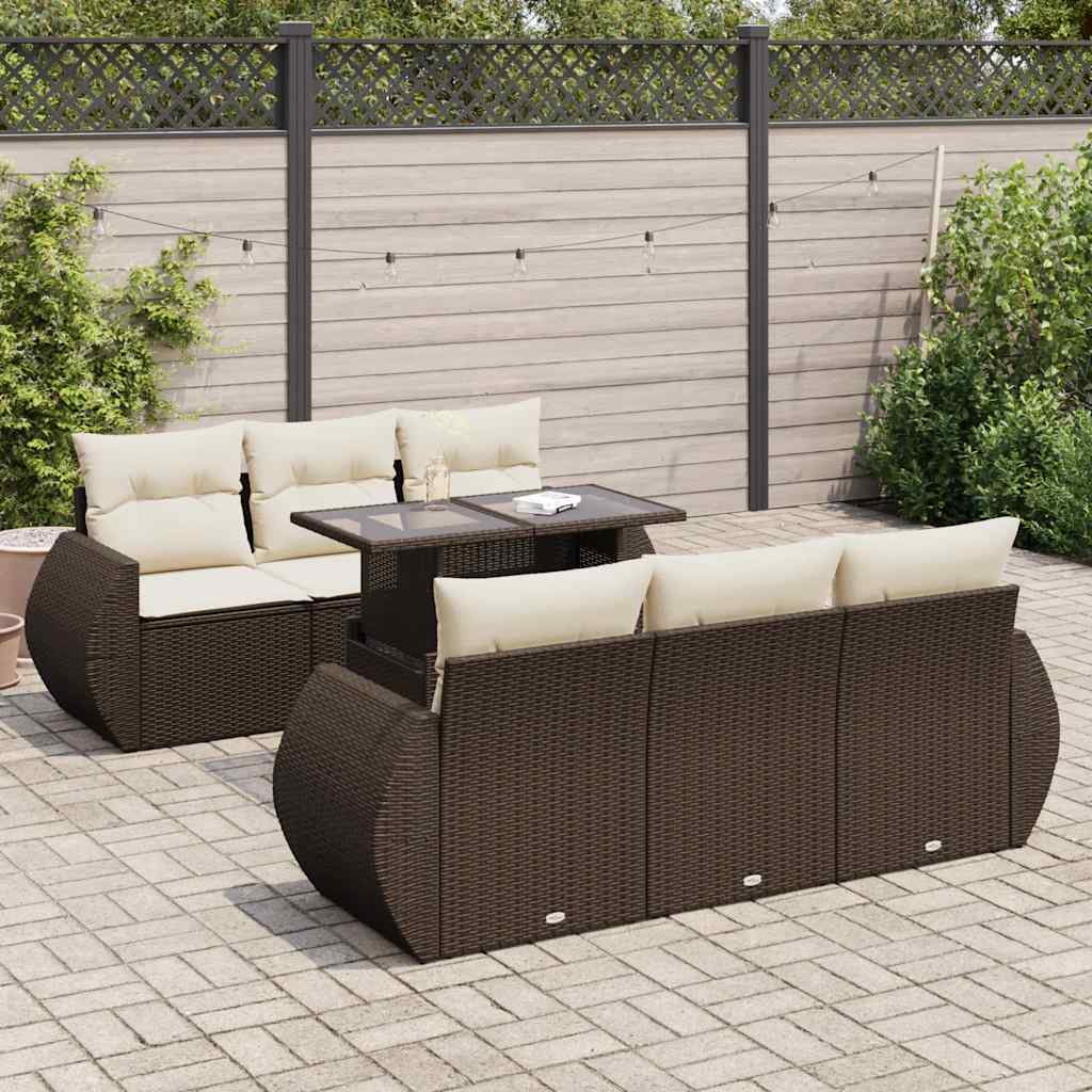 7-delige Loungeset met kussens poly rattan bruin is nu te koop bij PeponiXL, paradijselijk wonen!