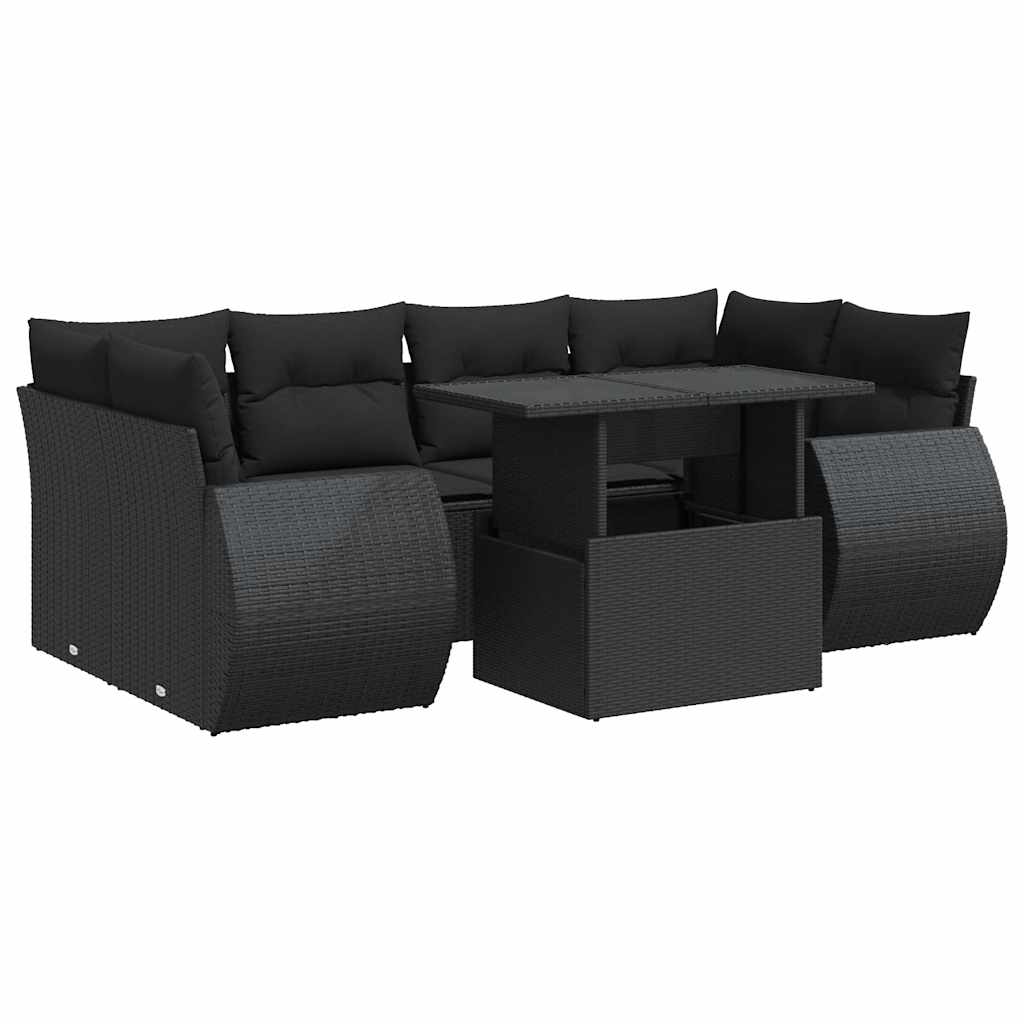 7-delige Loungeset met kussens poly rattan zwart is nu te koop bij PeponiXL, paradijselijk wonen!