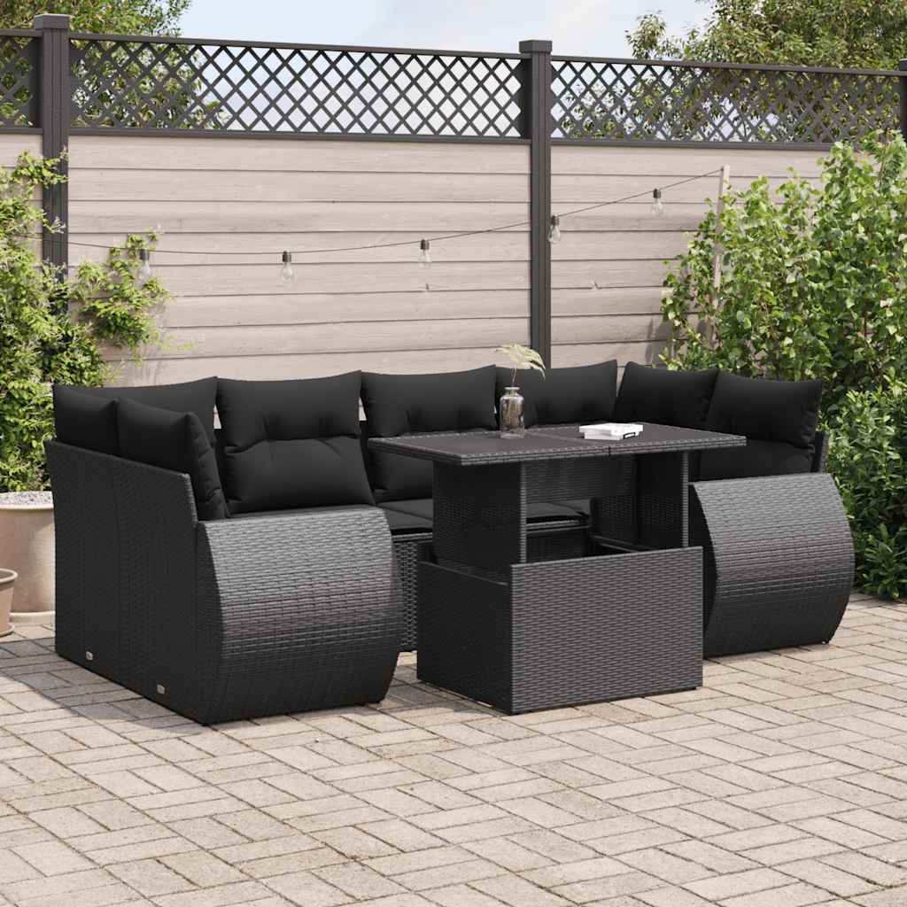 7-delige Loungeset met kussens poly rattan zwart is nu te koop bij PeponiXL, paradijselijk wonen!