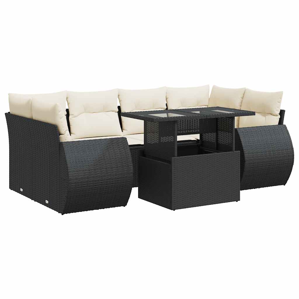 7-delige Loungeset met kussens poly rattan zwart is nu te koop bij PeponiXL, paradijselijk wonen!