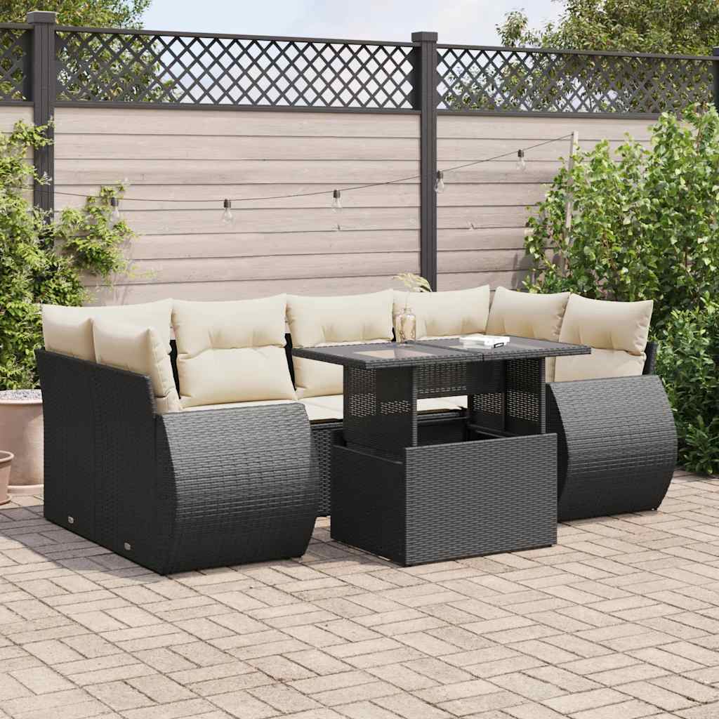 7-delige Loungeset met kussens poly rattan zwart is nu te koop bij PeponiXL, paradijselijk wonen!