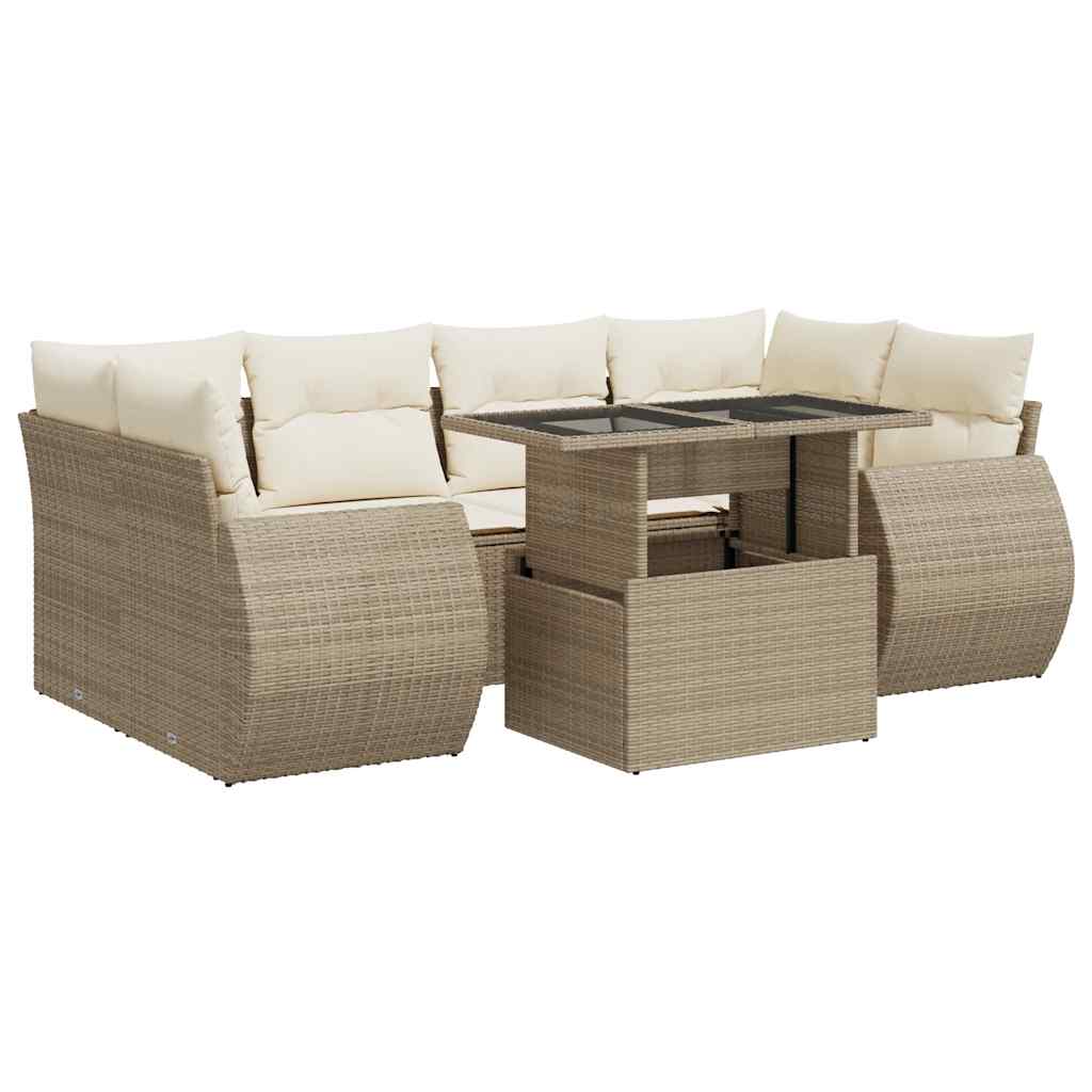7-delige Loungeset met kussens poly rattan beige is nu te koop bij PeponiXL, paradijselijk wonen!