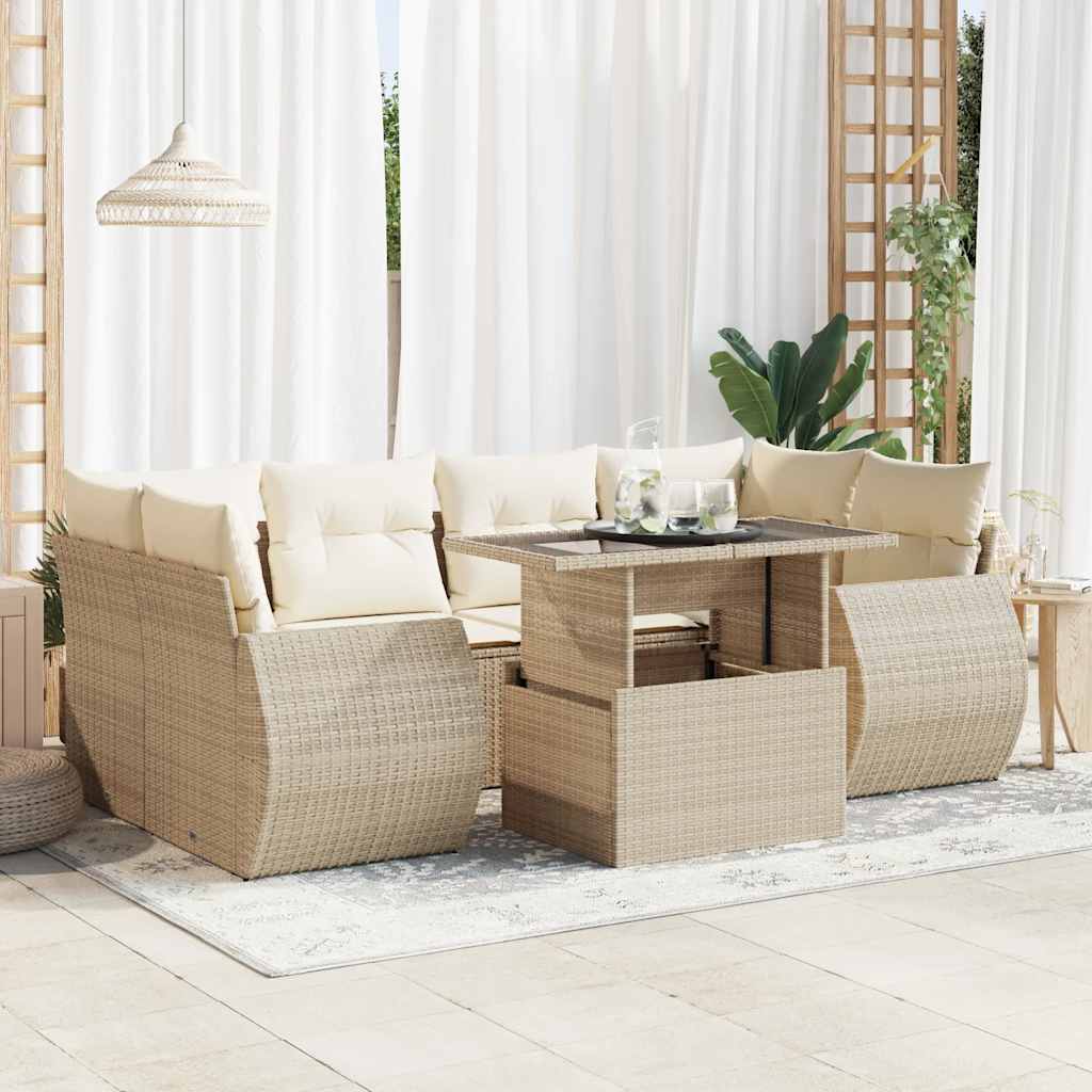 7-delige Loungeset met kussens poly rattan beige is nu te koop bij PeponiXL, paradijselijk wonen!