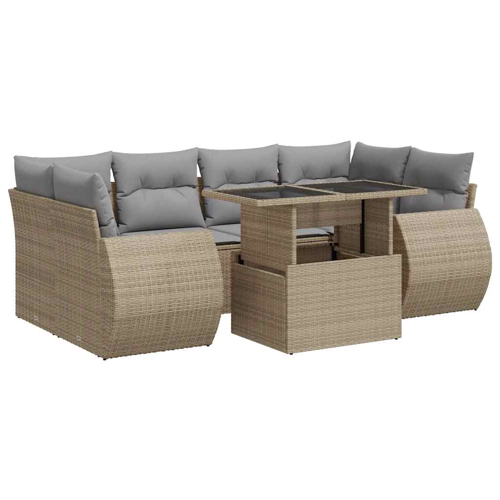 7-delige Loungeset met kussens poly rattan beige is nu te koop bij PeponiXL, paradijselijk wonen!