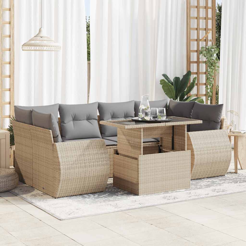 7-delige Loungeset met kussens poly rattan beige is nu te koop bij PeponiXL, paradijselijk wonen!
