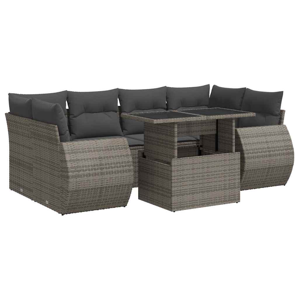 7-delige Loungeset met kussens poly rattan grijs is nu te koop bij PeponiXL, paradijselijk wonen!
