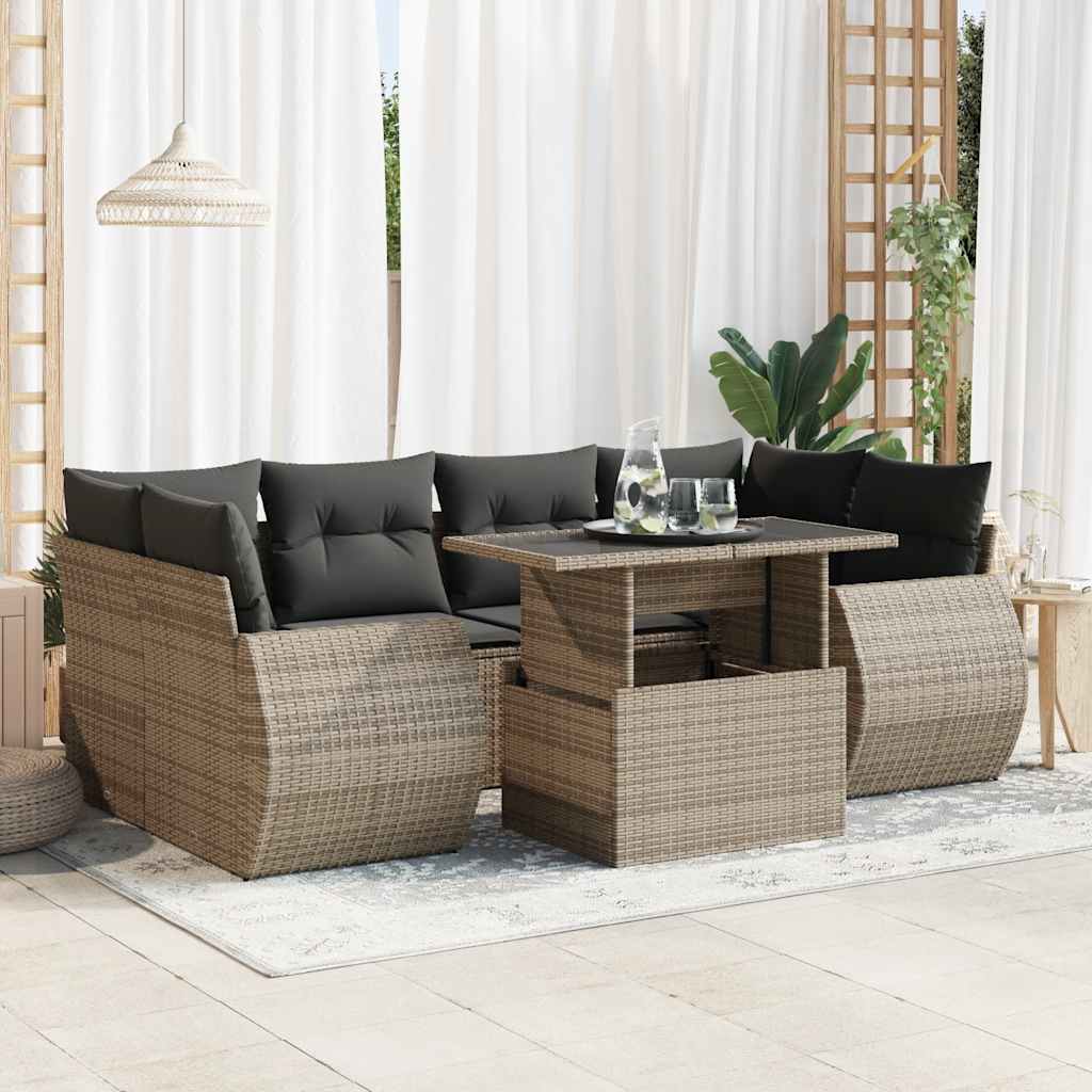 7-delige Loungeset met kussens poly rattan grijs is nu te koop bij PeponiXL, paradijselijk wonen!