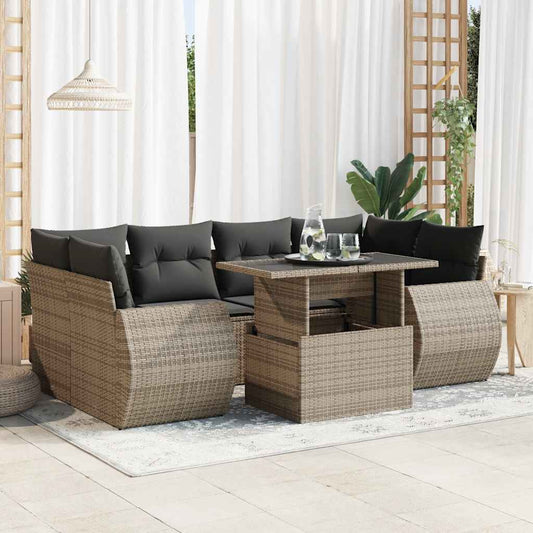 7-delige Loungeset met kussens poly rattan grijs is nu te koop bij PeponiXL, paradijselijk wonen!