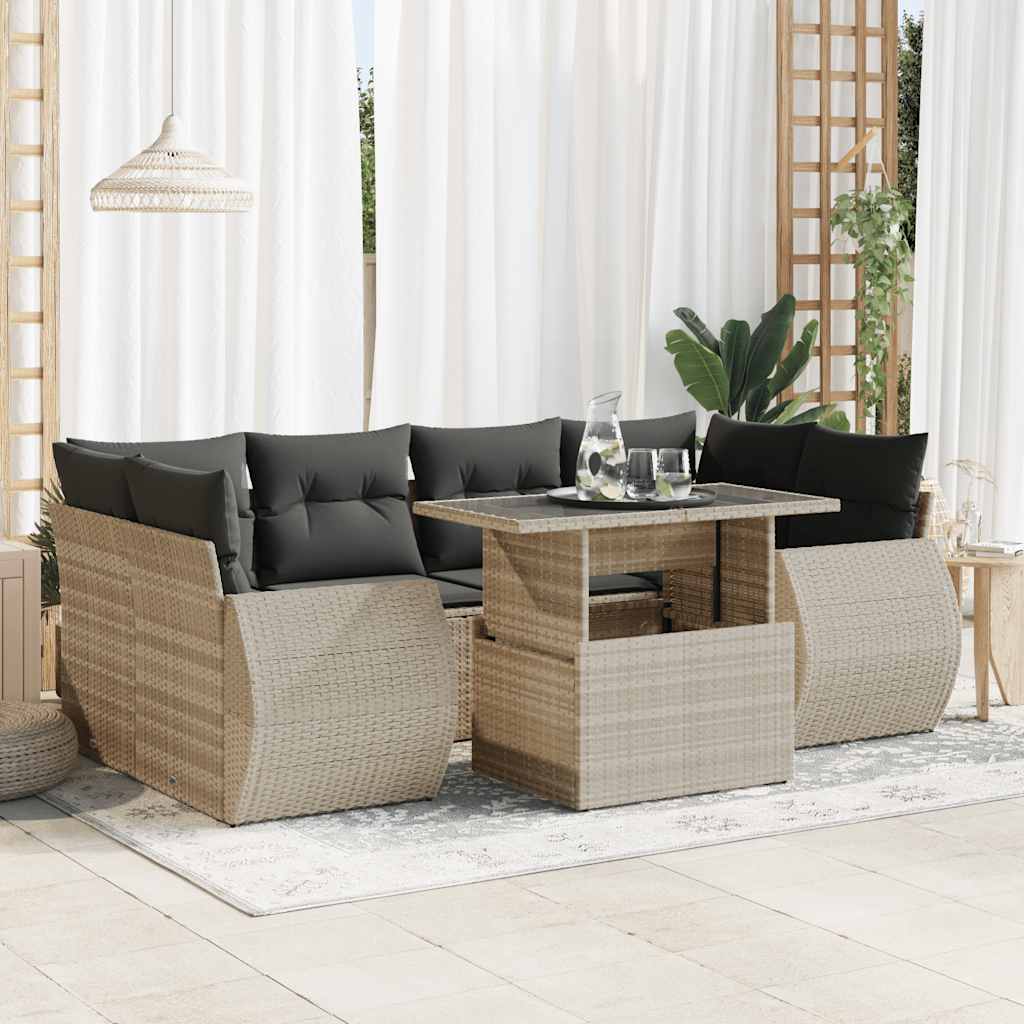 7-delige Loungeset met kussens poly rattan lichtgrijs is nu te koop bij PeponiXL, paradijselijk wonen!