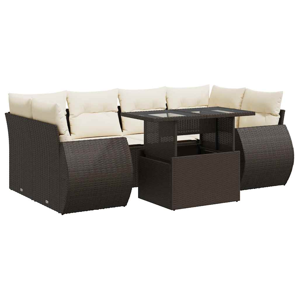 7-delige Loungeset met kussens poly rattan bruin is nu te koop bij PeponiXL, paradijselijk wonen!