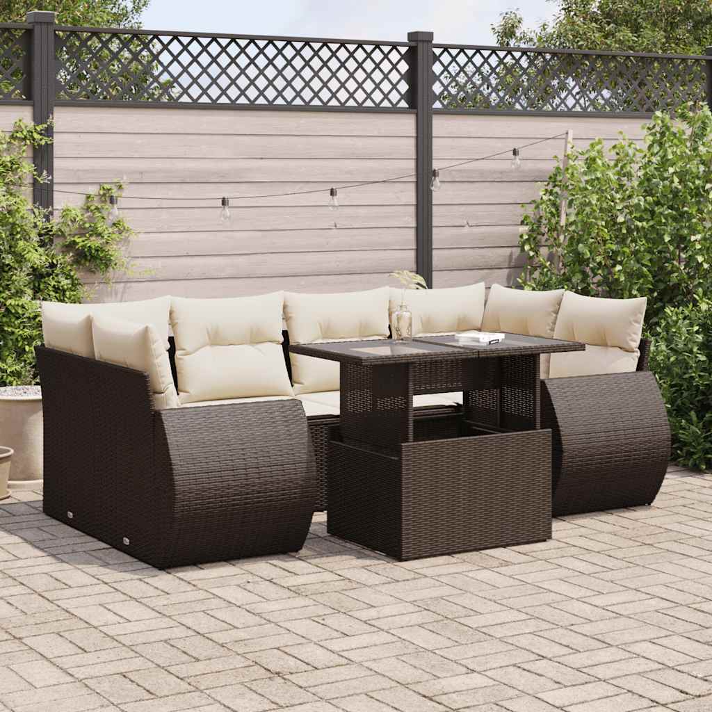 7-delige Loungeset met kussens poly rattan bruin is nu te koop bij PeponiXL, paradijselijk wonen!