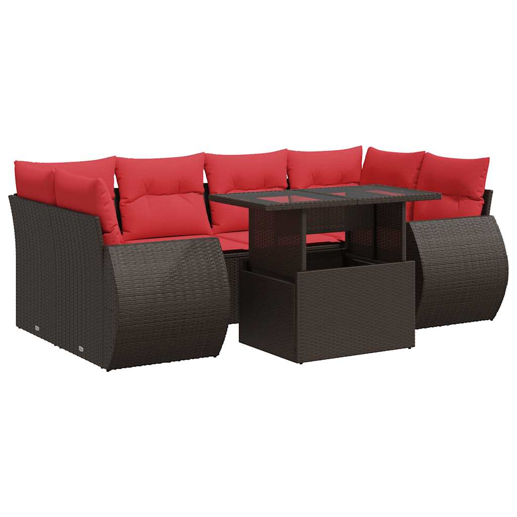 7-delige Loungeset met kussens poly rattan acacia bruin is nu te koop bij PeponiXL, paradijselijk wonen!