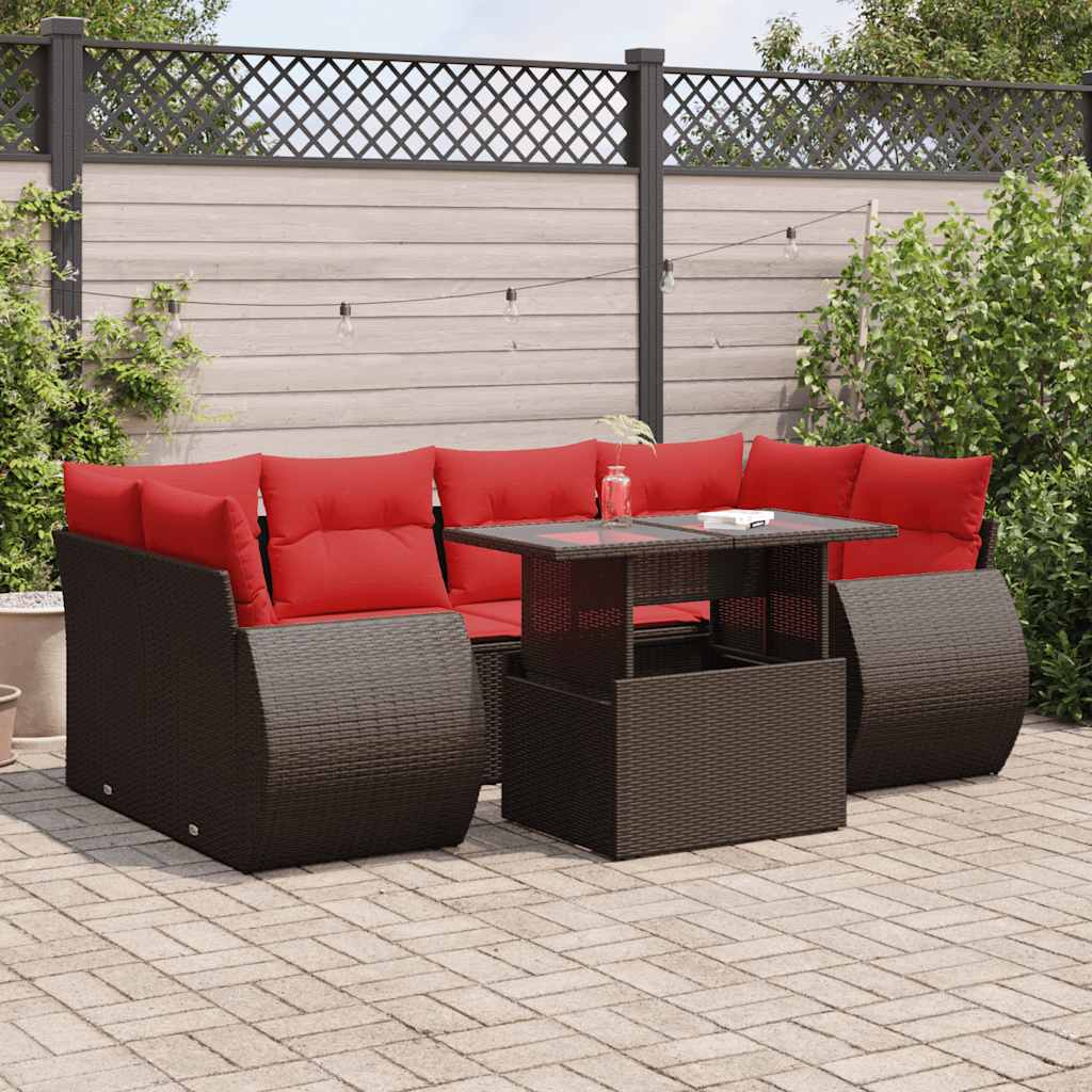 7-delige Loungeset met kussens poly rattan acacia bruin is nu te koop bij PeponiXL, paradijselijk wonen!