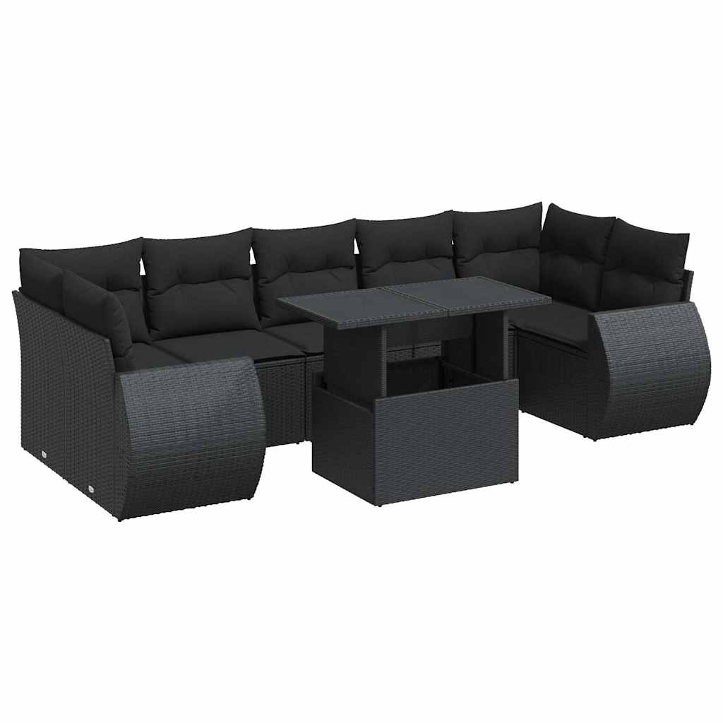 8-delige Loungeset met kussens poly rattan zwart is nu te koop bij PeponiXL, paradijselijk wonen!
