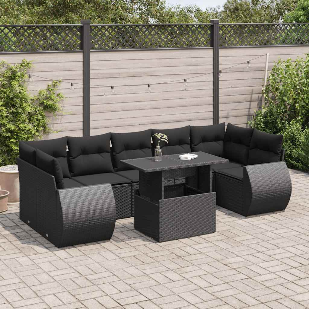 8-delige Loungeset met kussens poly rattan zwart is nu te koop bij PeponiXL, paradijselijk wonen!
