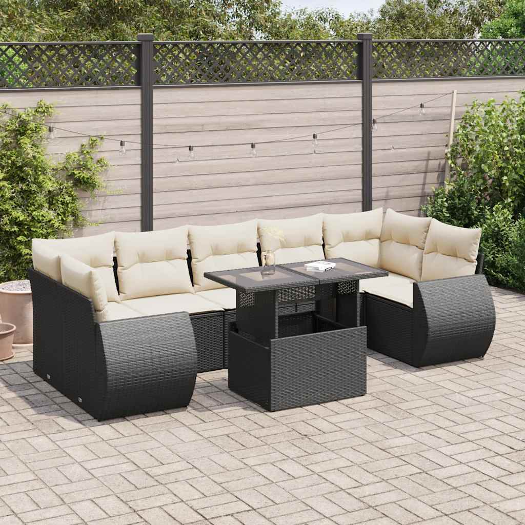 8-delige Loungeset met kussens poly rattan zwart is nu te koop bij PeponiXL, paradijselijk wonen!