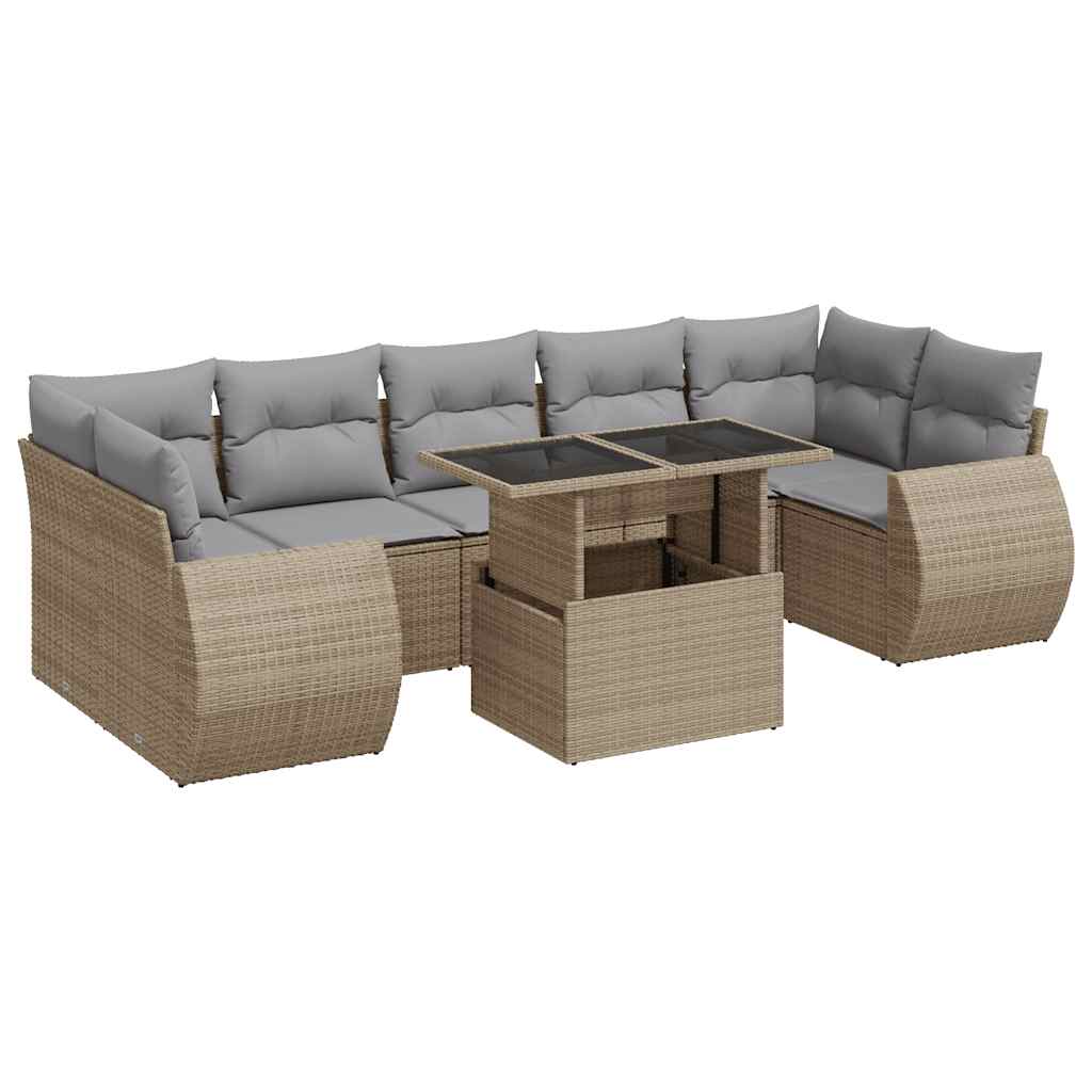 8-delige Loungeset met kussens poly rattan beige is nu te koop bij PeponiXL, paradijselijk wonen!
