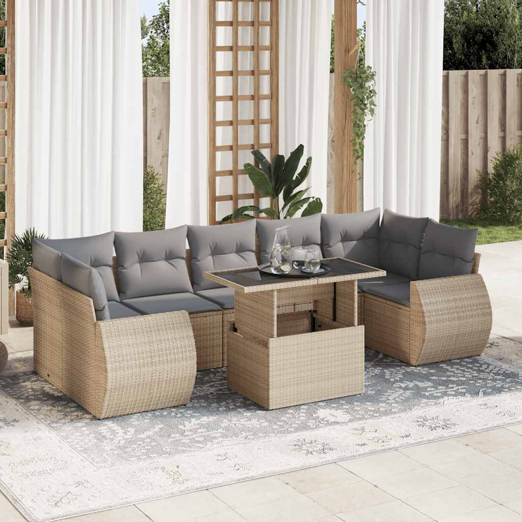 8-delige Loungeset met kussens poly rattan beige is nu te koop bij PeponiXL, paradijselijk wonen!