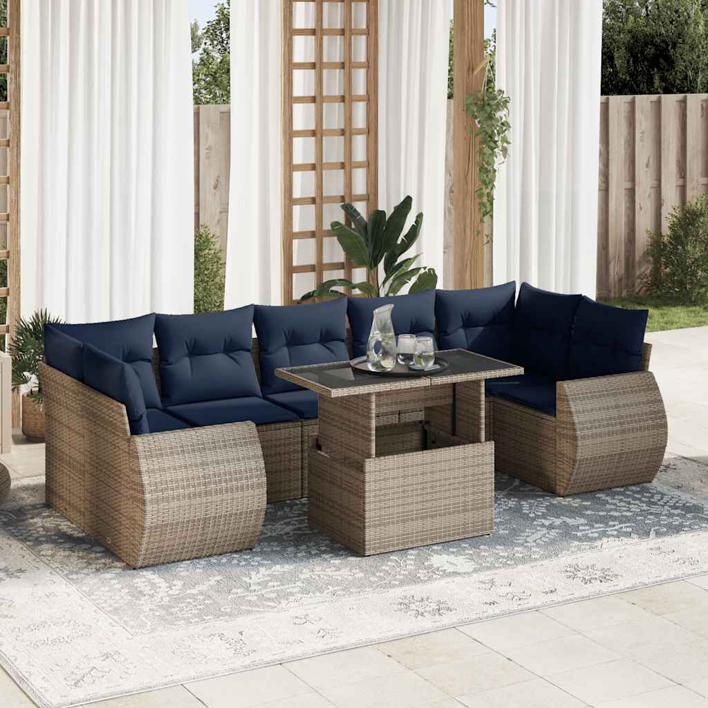 8-delige tuinbankset met kussens, grijs polyrotan acacia is nu te koop bij PeponiXL, paradijselijk wonen!