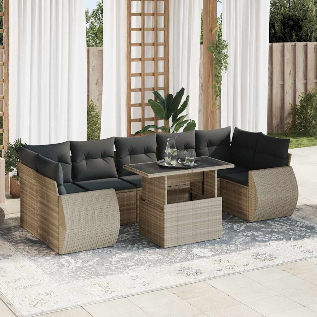 8-delige Loungeset met kussens poly rattan lichtgrijs is nu te koop bij PeponiXL, paradijselijk wonen!