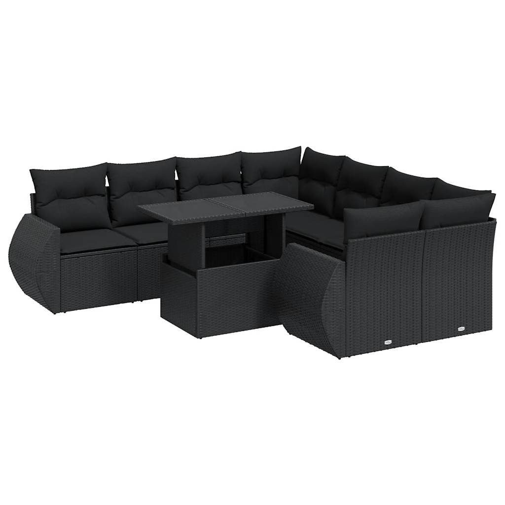 9-delige Loungeset met kussens poly rattan zwart is nu te koop bij PeponiXL, paradijselijk wonen!