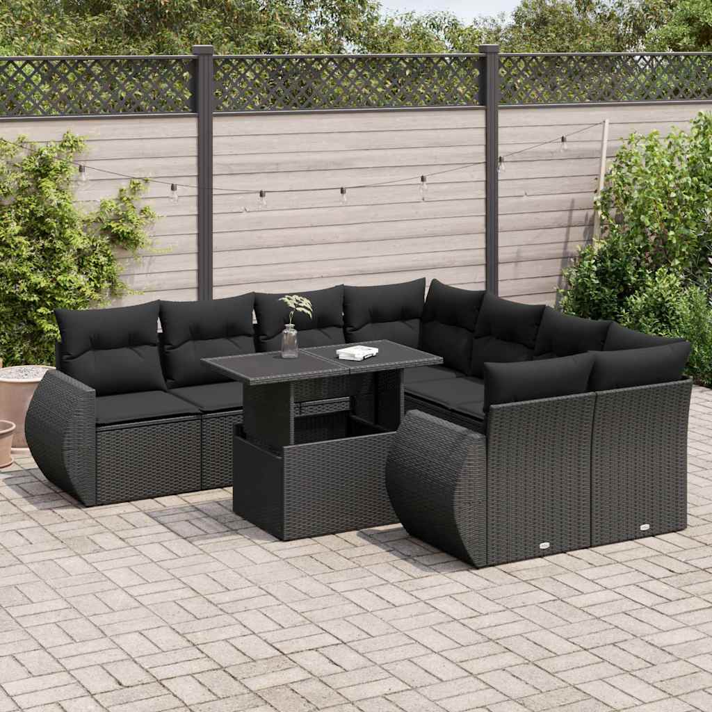 9-delige Loungeset met kussens poly rattan zwart is nu te koop bij PeponiXL, paradijselijk wonen!
