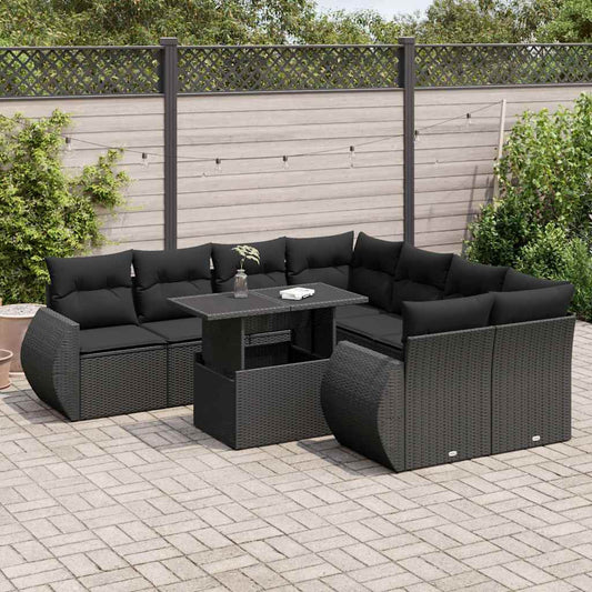 9-delige Loungeset met kussens poly rattan zwart is nu te koop bij PeponiXL, paradijselijk wonen!