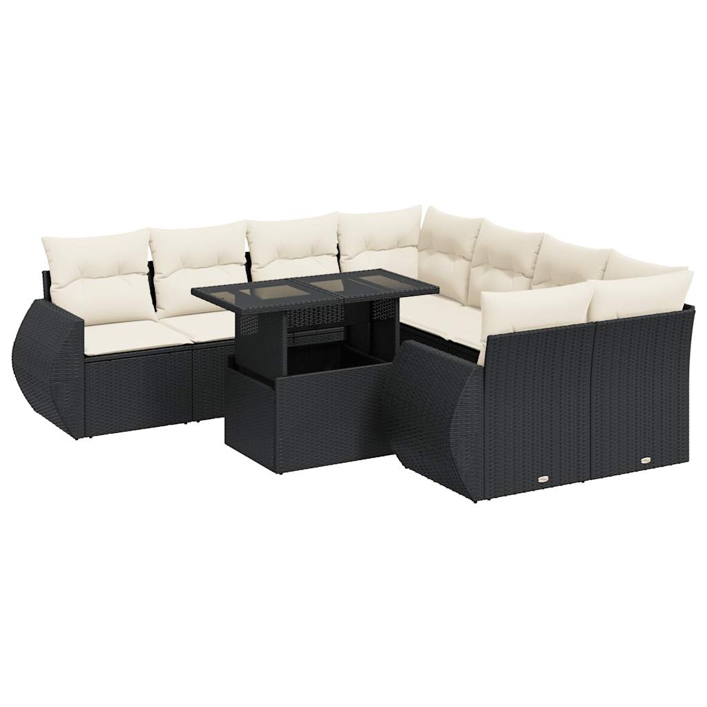 9-delige Loungeset met kussens poly rattan zwart is nu te koop bij PeponiXL, paradijselijk wonen!