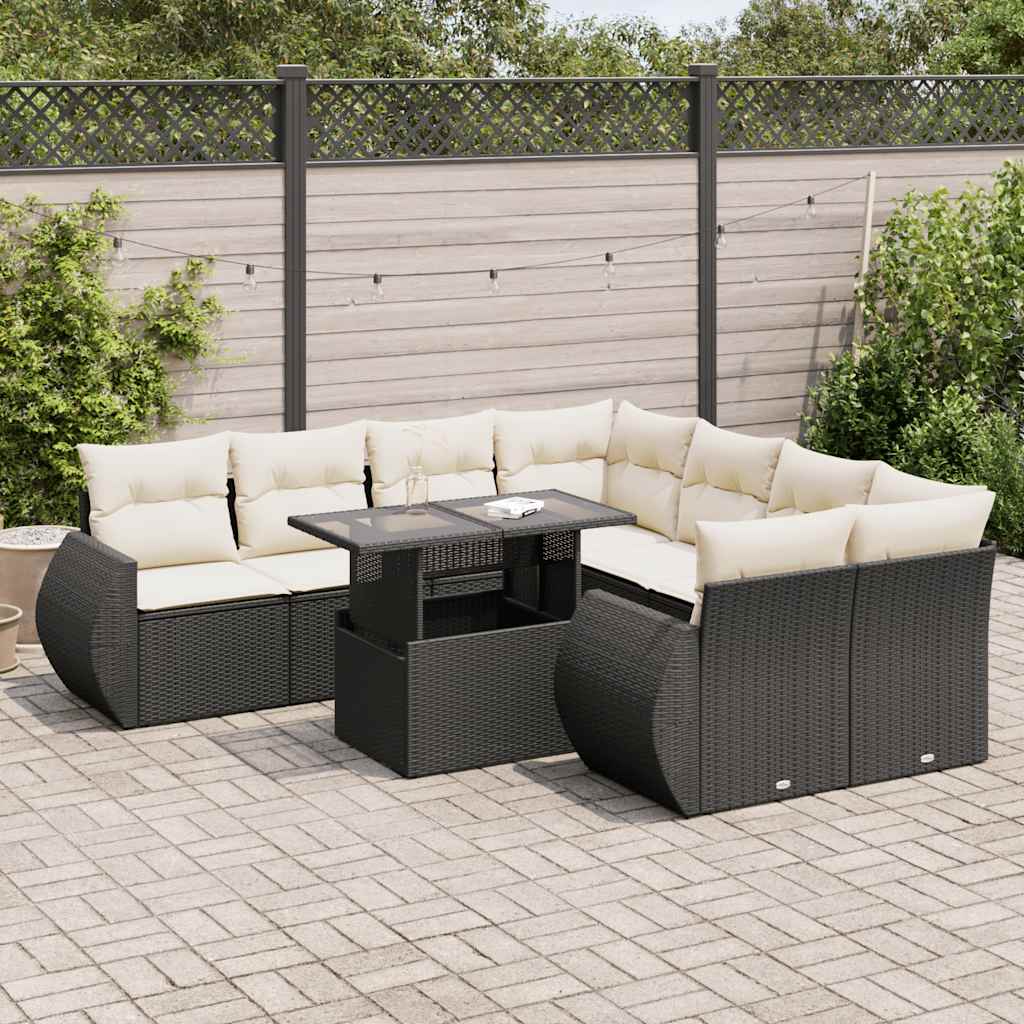9-delige Loungeset met kussens poly rattan zwart is nu te koop bij PeponiXL, paradijselijk wonen!
