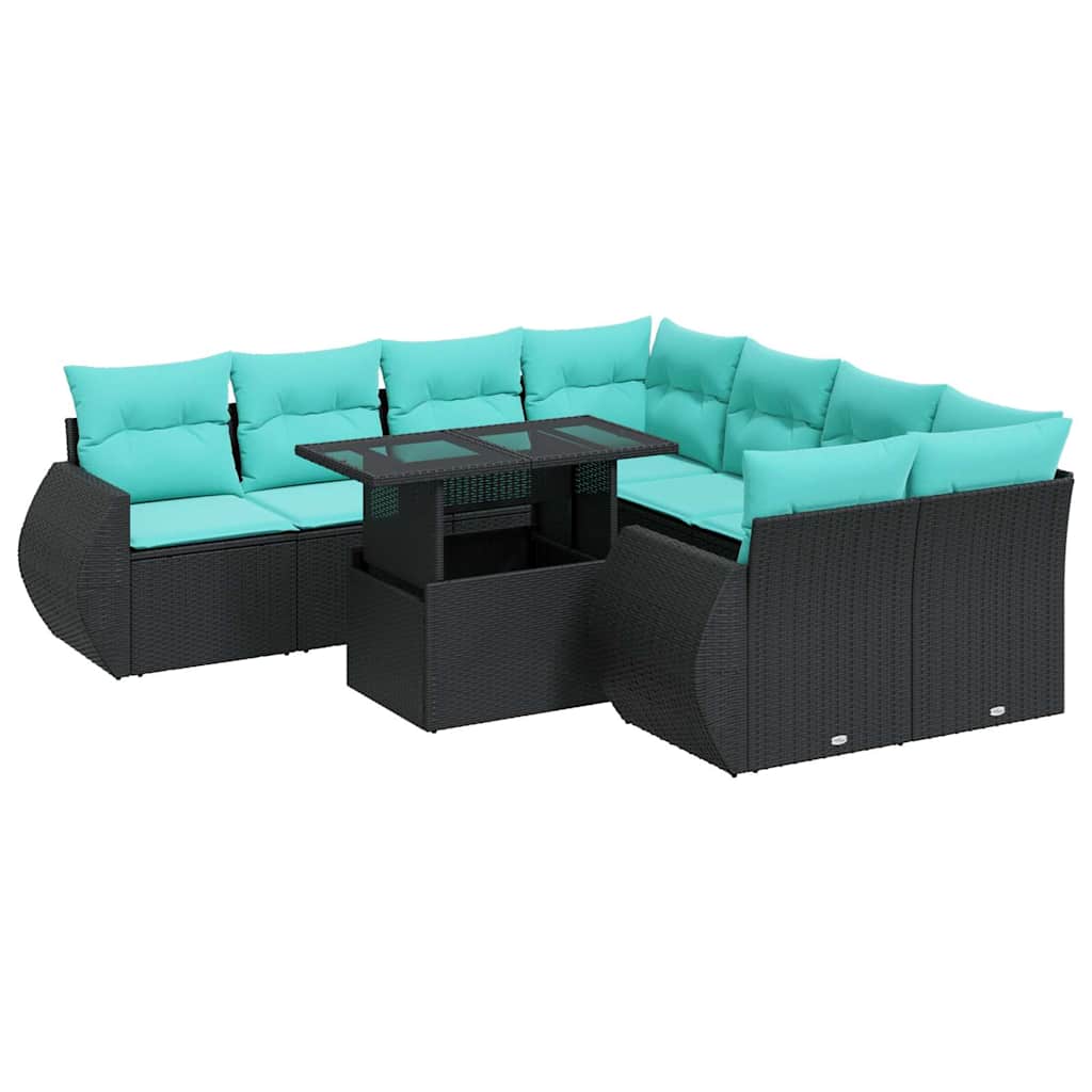 9-delige Loungeset met kussens poly rattan acacia zwart is nu te koop bij PeponiXL, paradijselijk wonen!