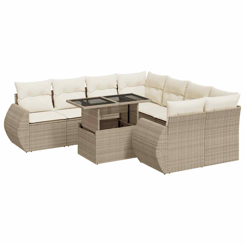 9-delige Loungeset met kussens poly rattan beige is nu te koop bij PeponiXL, paradijselijk wonen!