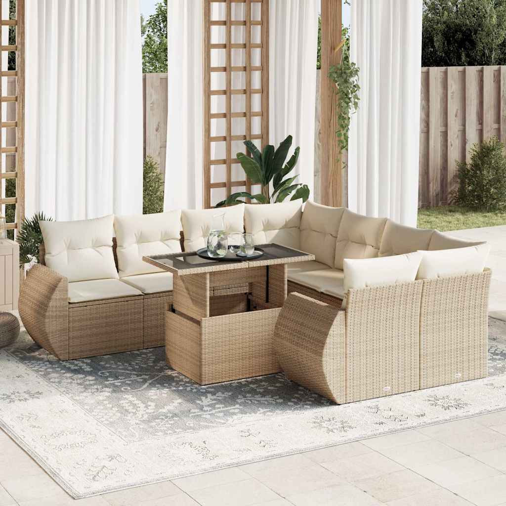 9-delige Loungeset met kussens poly rattan beige is nu te koop bij PeponiXL, paradijselijk wonen!