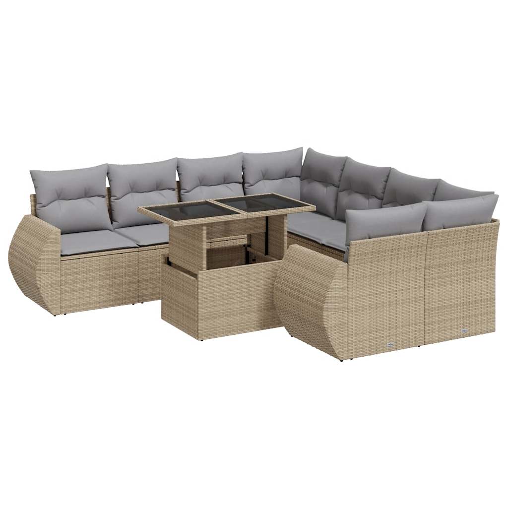 9-delige Loungeset met kussens poly rattan beige is nu te koop bij PeponiXL, paradijselijk wonen!