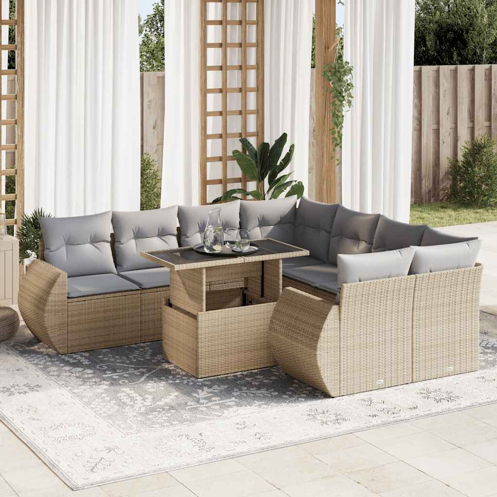 9-delige Loungeset met kussens poly rattan beige is nu te koop bij PeponiXL, paradijselijk wonen!