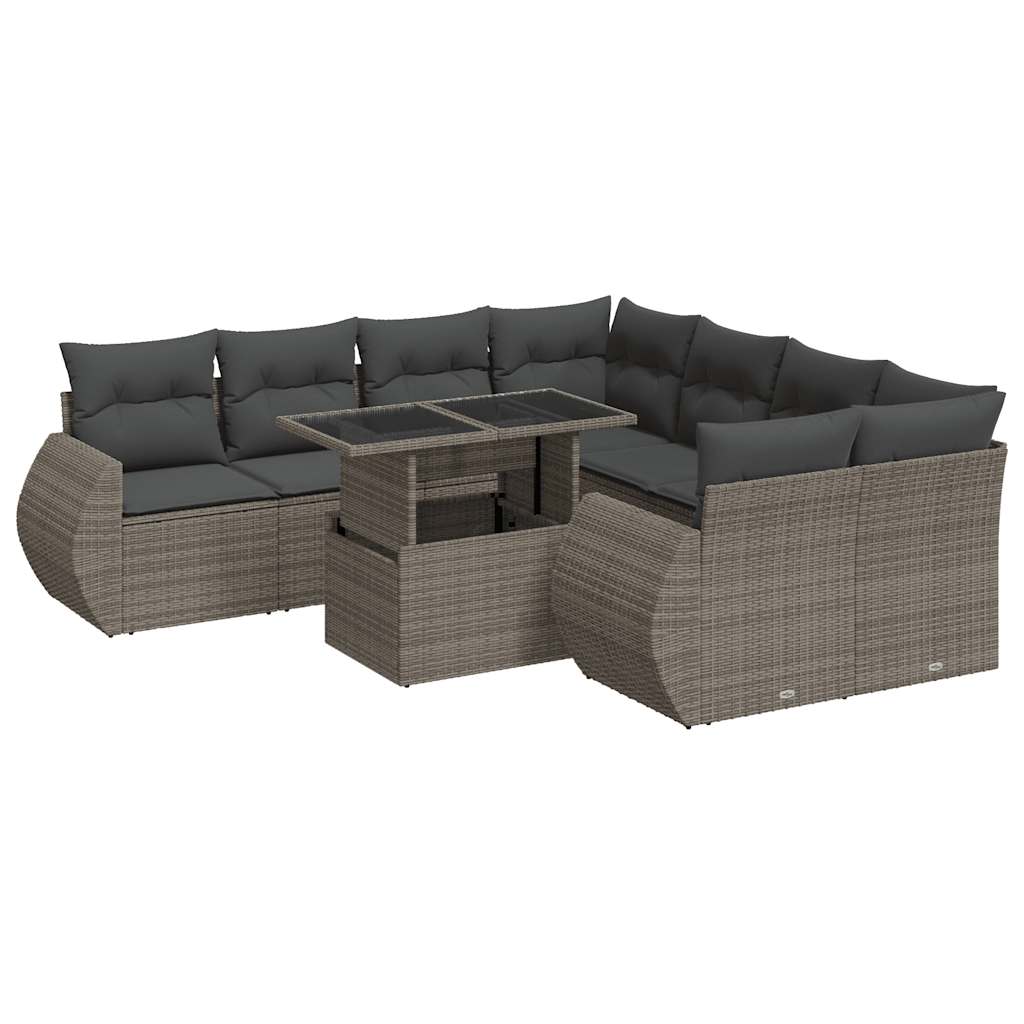 9-delige Loungeset met kussens poly rattan grijs is nu te koop bij PeponiXL, paradijselijk wonen!
