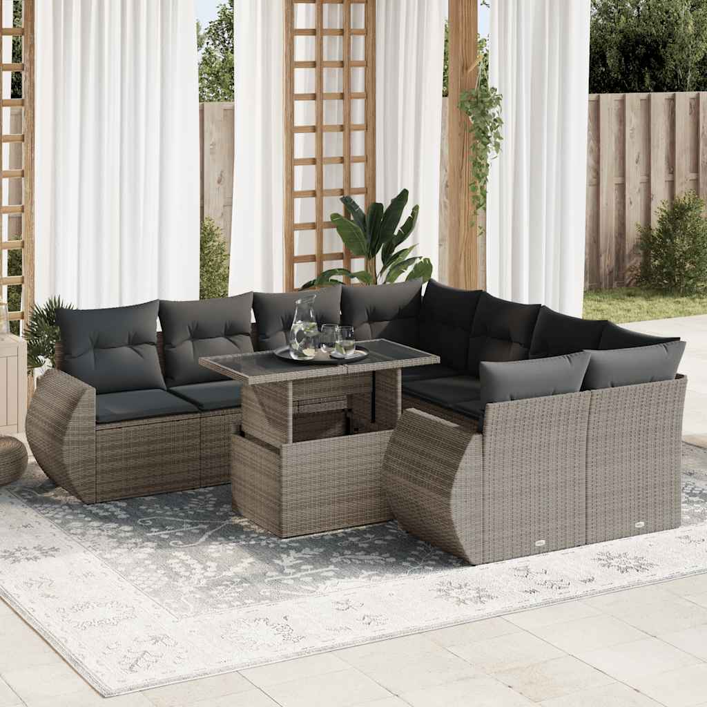 9-delige Loungeset met kussens poly rattan grijs is nu te koop bij PeponiXL, paradijselijk wonen!