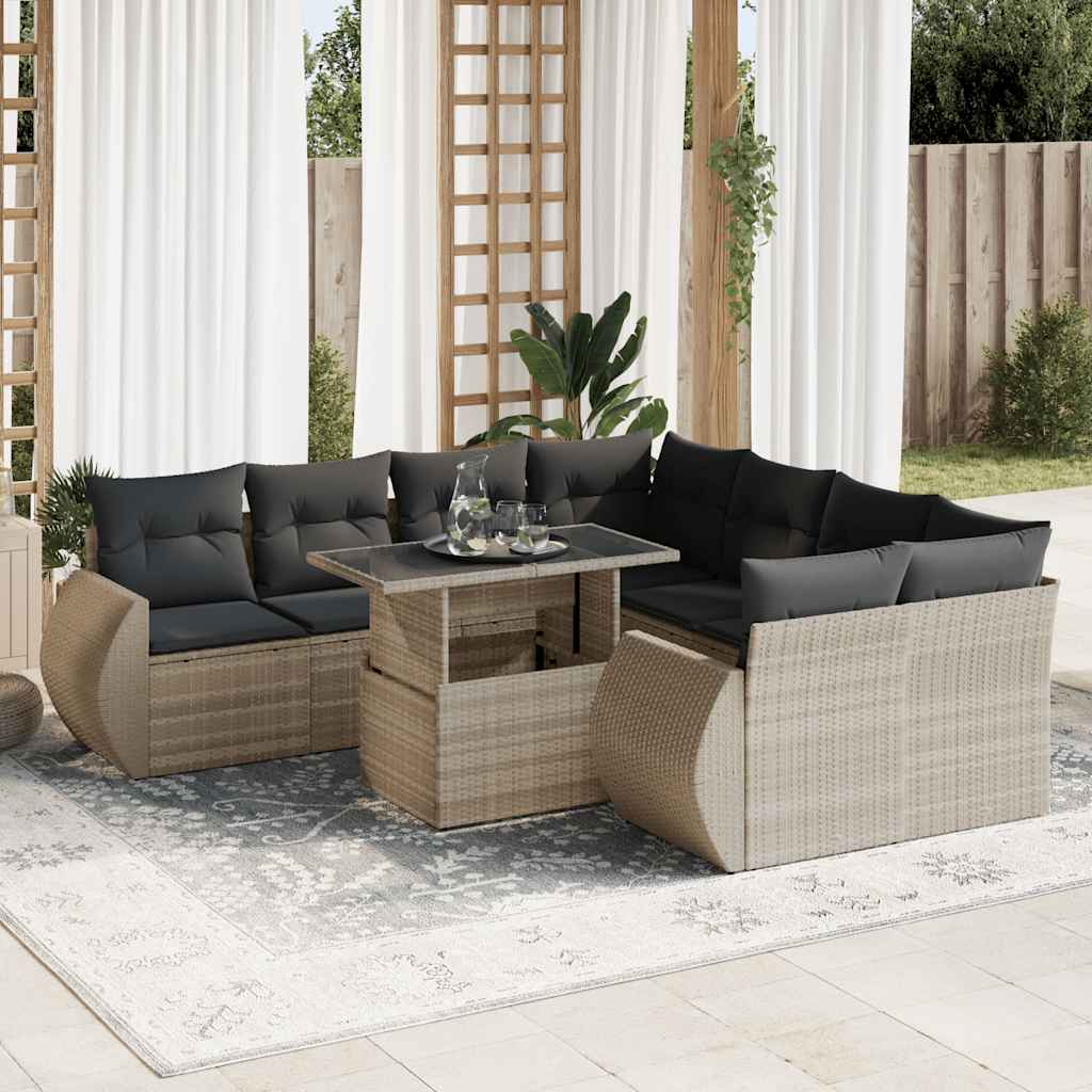 9-delige Loungeset met kussens poly rattan lichtgrijs is nu te koop bij PeponiXL, paradijselijk wonen!