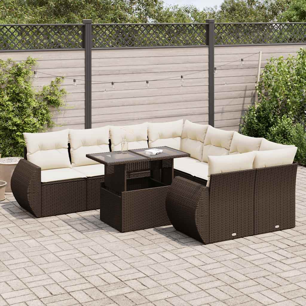 9-delige Loungeset met kussens poly rattan bruin is nu te koop bij PeponiXL, paradijselijk wonen!