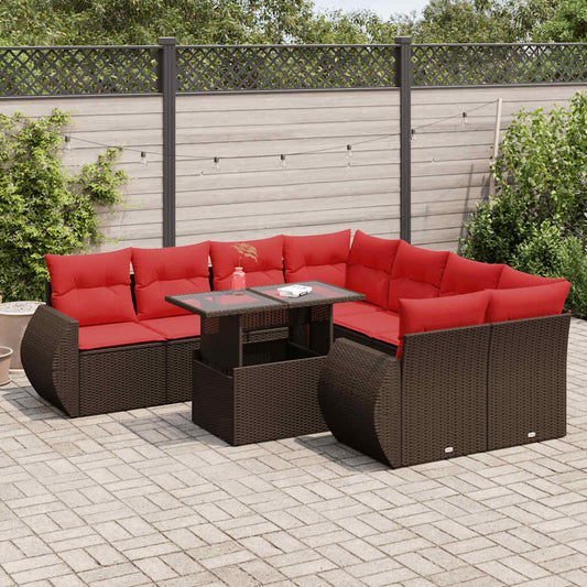 9-delige Loungeset met kussens poly rattan acacia bruin is nu te koop bij PeponiXL, paradijselijk wonen!