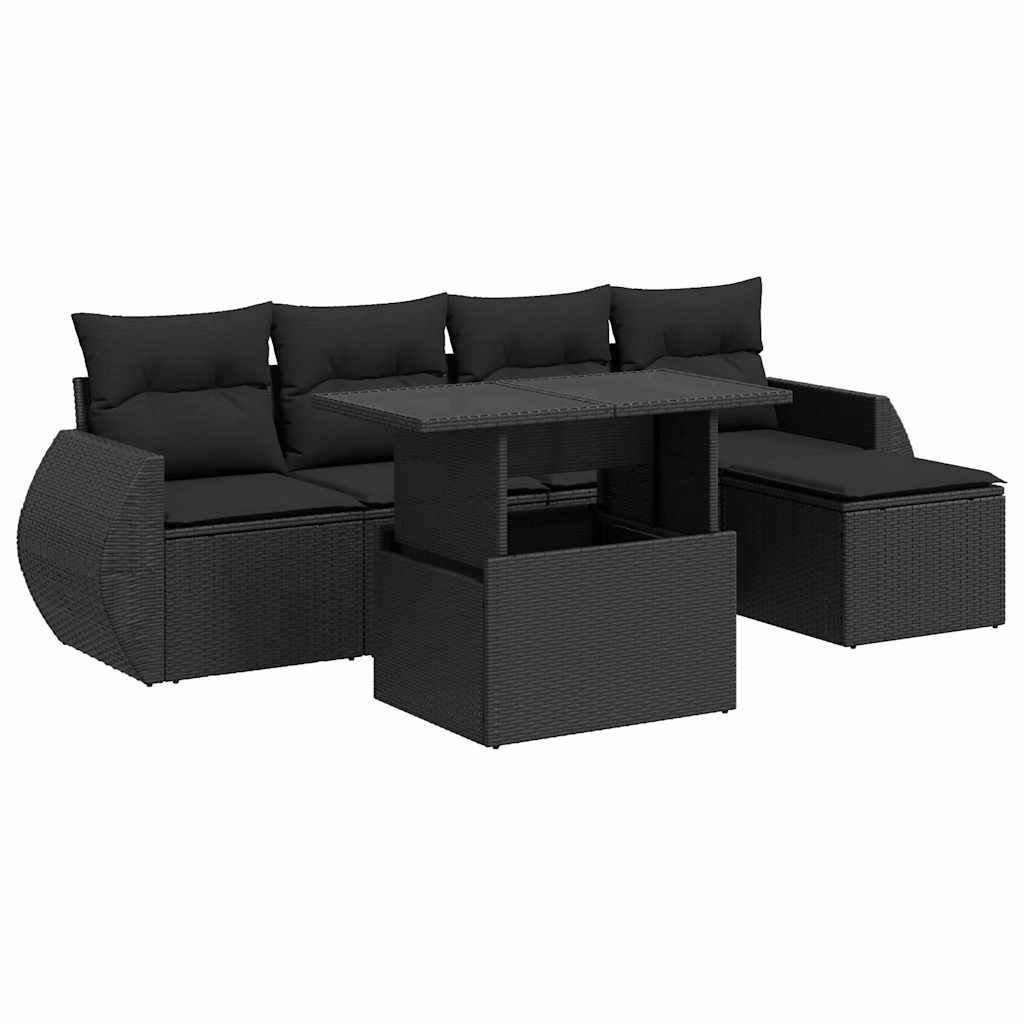 6-delige Loungeset met kussens poly rattan zwart is nu te koop bij PeponiXL, paradijselijk wonen!